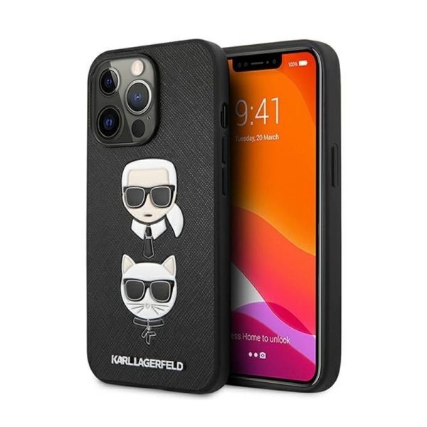 Ovitek Karl Lagerfeld iPhone 13 Pro Saffiano Karl & Choupette Black Črna
