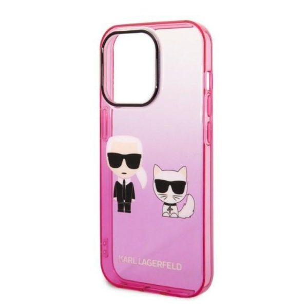 Ovitek Karl Lagerfeld iPhone 14 Gradient Ikonik Karl & Choupette Pink