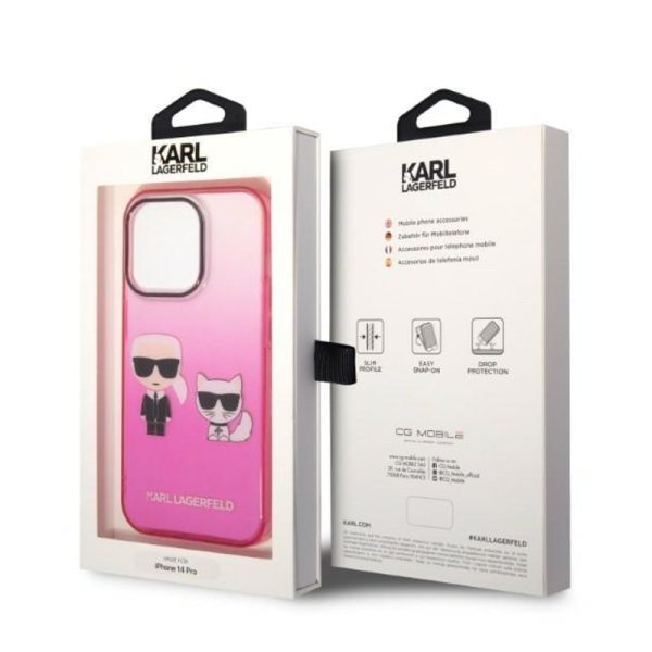Ovitek Karl Lagerfeld iPhone 14 Gradient Ikonik Karl & Choupette Pink