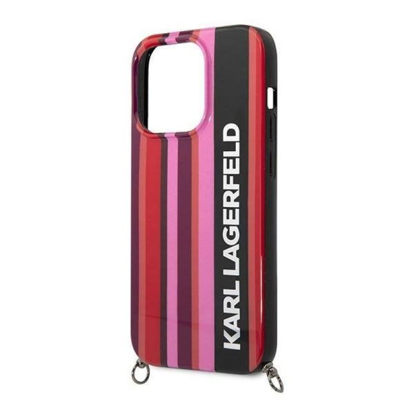 Ovitek Karl Lagerfeld iPhone 14 Pro Color Stripes Strap Pink