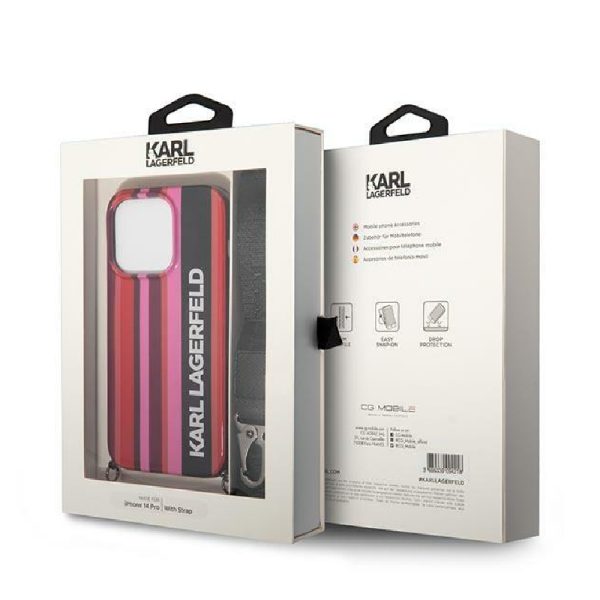 Ovitek Karl Lagerfeld iPhone 14 Pro Color Stripes Strap Pink
