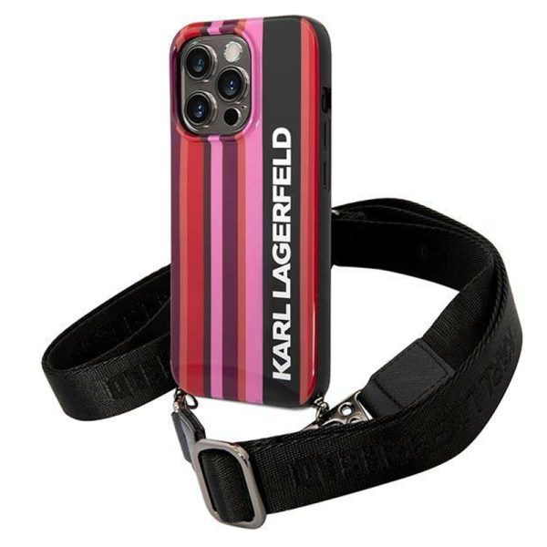 Ovitek Karl Lagerfeld iPhone 14 Pro Color Stripes Strap Pink
