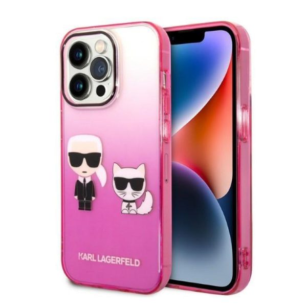 Ovitek Karl Lagerfeld iPhone 14 Pro Gradient Ikonik Karl & Choupette Pink