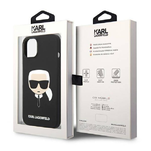 Ovitek Karl Lagerfeld iPhone 14 Silicone Karl`s Head Black