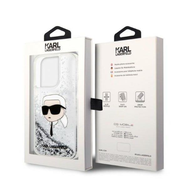 Ovitek Karl Lagerfeld iPhone 14 Pro Glitter Karl Head