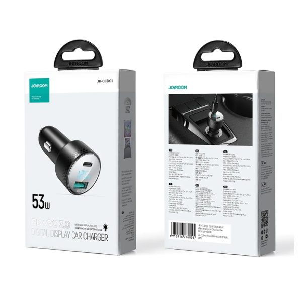 Joyroom Avto Polnilec 1xUSB, 1xUSB-C 53W PD+QC - črna