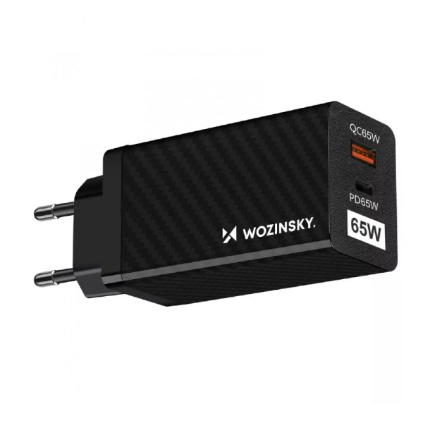 Wozinsky Hitri polnilec z USB in USB Type C, 65W Črn