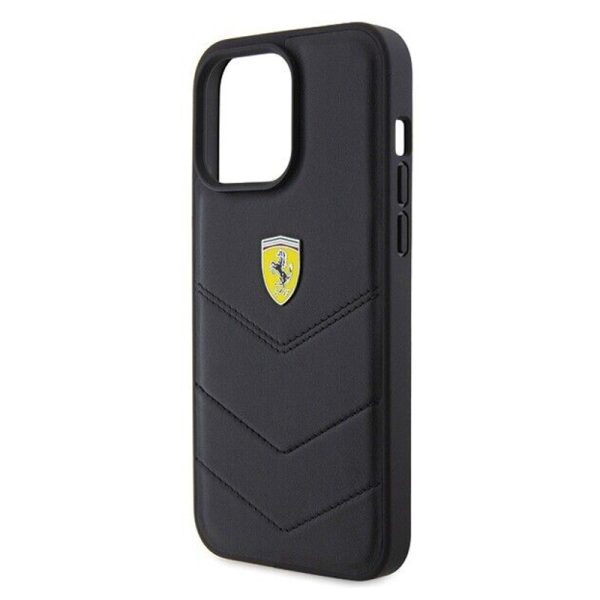 Ovitek Ferrari Genuine Leather za Apple iPhone 15 - črna