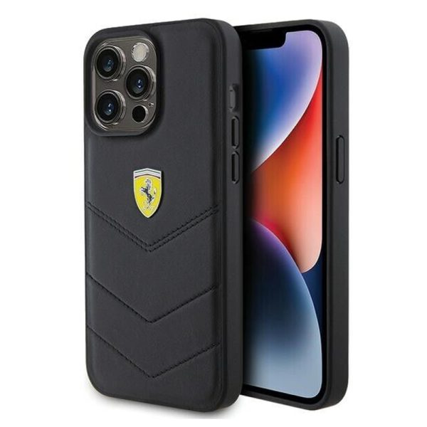 Ovitek Ferrari Genuine Leather za Apple iPhone 15 - črna