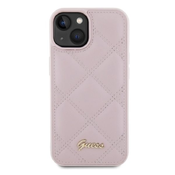 Ovitek Guess Quilted Metal Logo za Apple iPhone 15 - roza