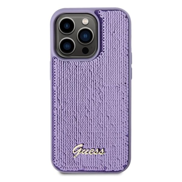 Ovitek Guess Sequin Script Metal za Apple iPhone 15 Pro Max - vijolična