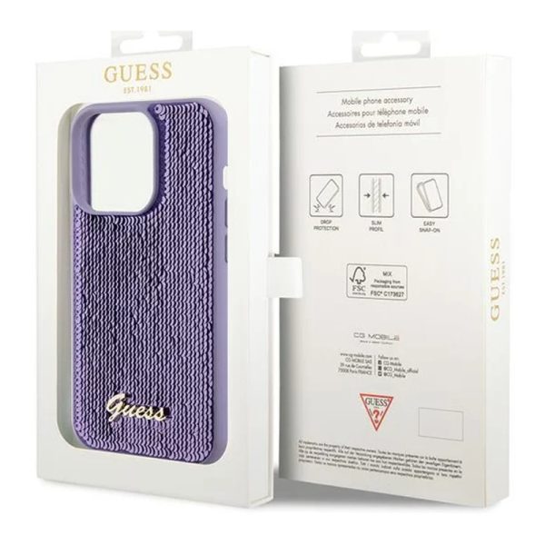 Ovitek Guess Sequin Script Metal za Apple iPhone 15 Pro Max - vijolična