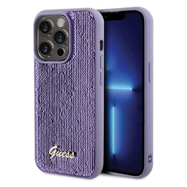 Ovitek Guess Sequin Script Metal za Apple iPhone 15 Pro Max - vijolična