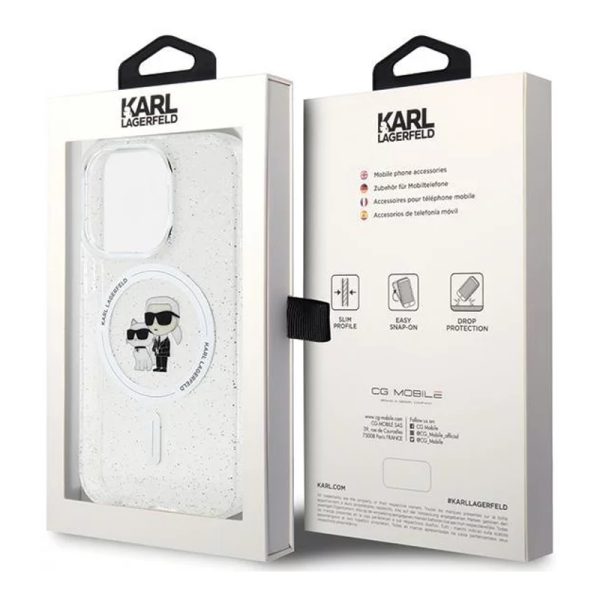 Ovitek Karl Lagerfeld Karl&Choupette Glitter za Apple iPhone 15 Pro Max - prozoren