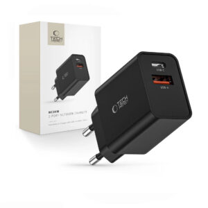 Hitri polnilec Tech-Protect z USB in USB Type C, 30W Črn