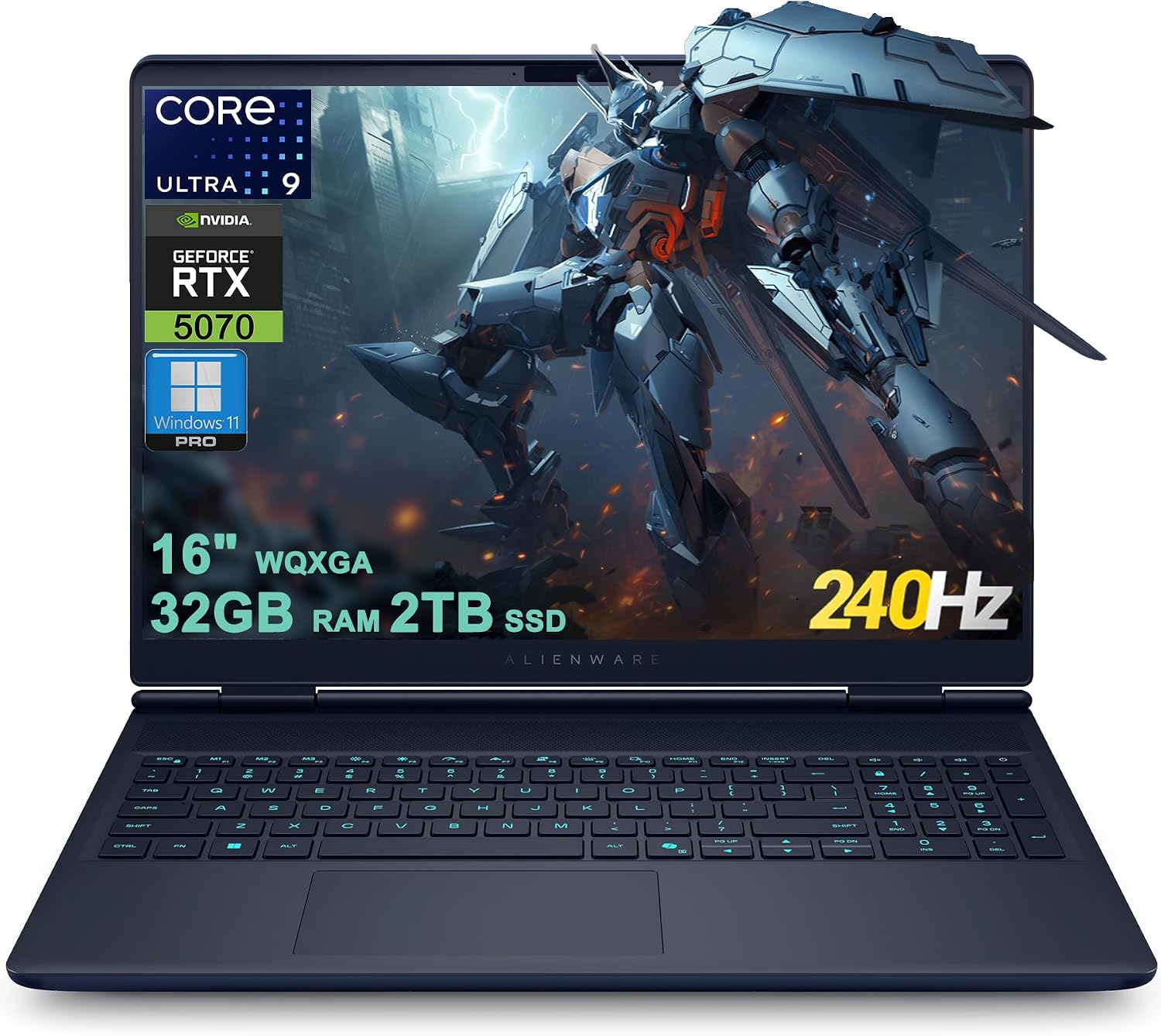 Intel® Core™ Ultra 9 275HX 2 7 GHz Icositetra-Core (24C 24T) Turbo Speed 5 4 GHz 32 GB DDR5 SODIMM 2 TB NVMe SSD 40 64 cm (16 0) Matiran (AntiGlare matt) WQXGA 2560 x 1600 @240Hz Nvidia GeForce RTX 5070 Max-Q Mobile HDMI USB-C Thunderbolt 2x USB Backlit keyboard bluetooth Microsoft Windows 11 Home (64-bit)